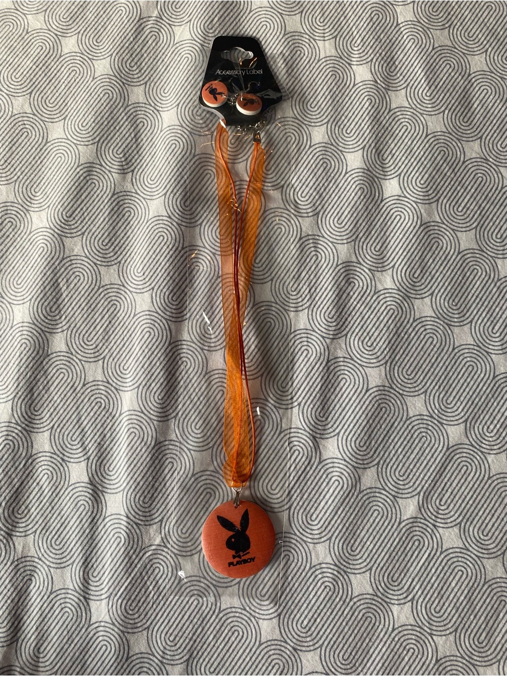 PLAYBOY Orange Bunny Pendant Necklace with Sheer Ribbon